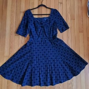 Navy flocked Collectif retro swing dress size 2xl
